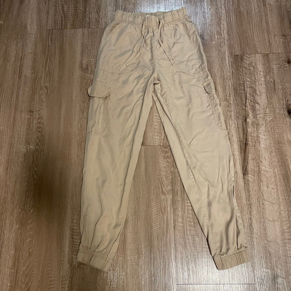 Japa Womens Cargo Jogger Pants Size S Tan 100% Lyocell Casual Elastic Waist